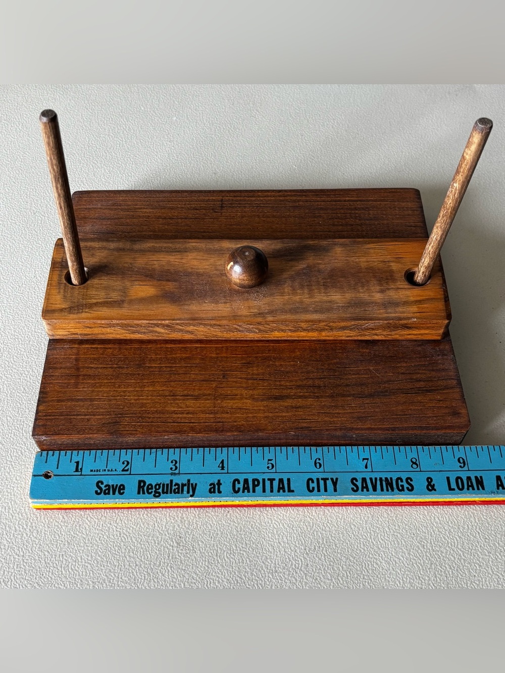 Vtg Napkin Holder Wood Clamp Farmhouse Cottage core Primitive Rustic
